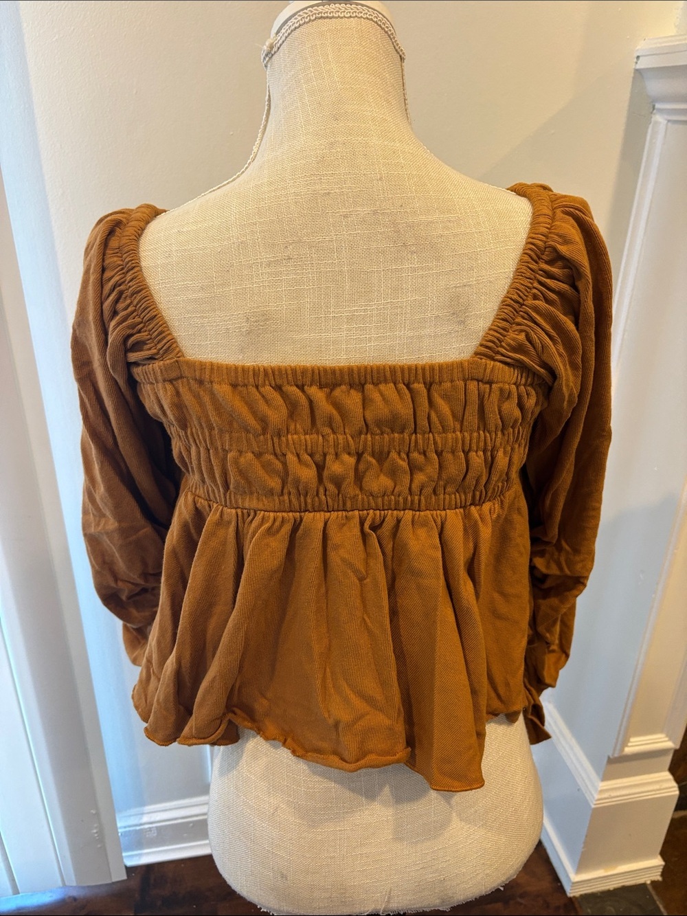 Free People Rust Peplum Long-Sleeve Square-Neck Top - Picture 5 of 8